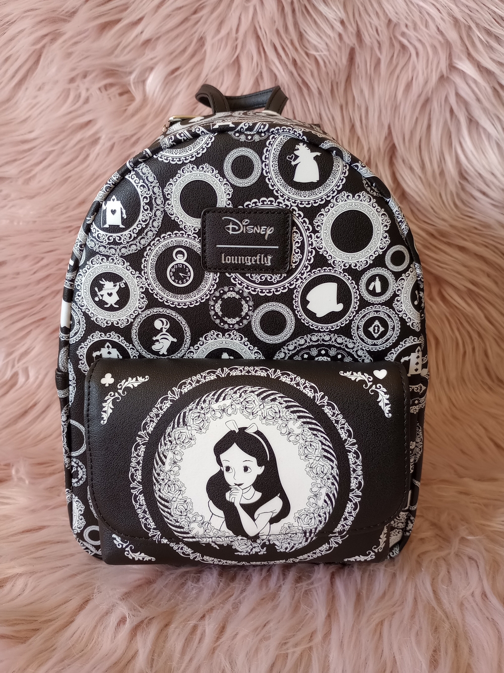Disney x Loungefly Black & White Alice In Wonderland Mini Backpack